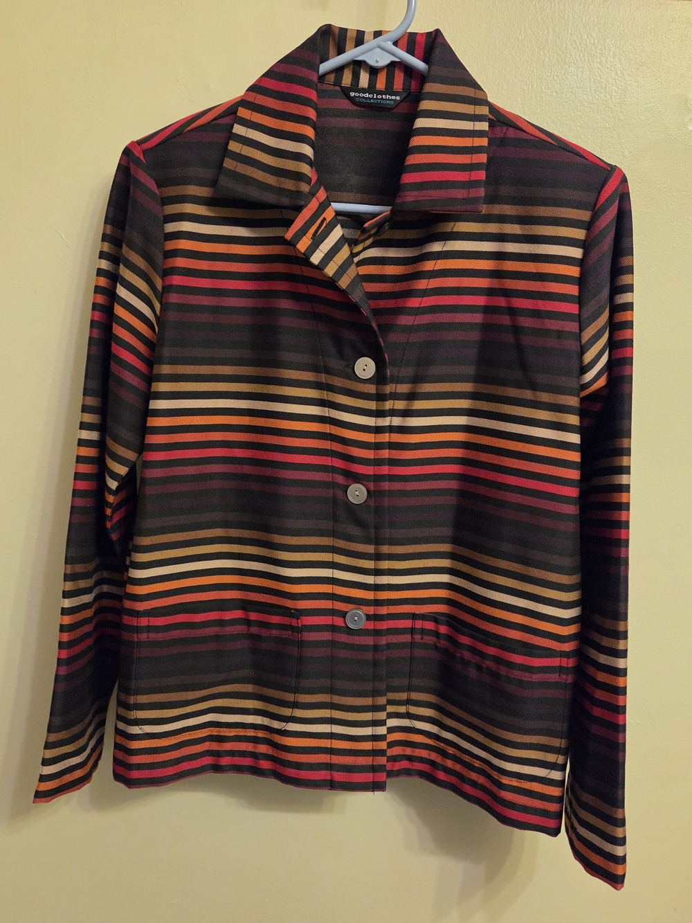 Boho Retro 70s Vibe Striped Button Up Shacket Blazer Small Earth Tones Layering